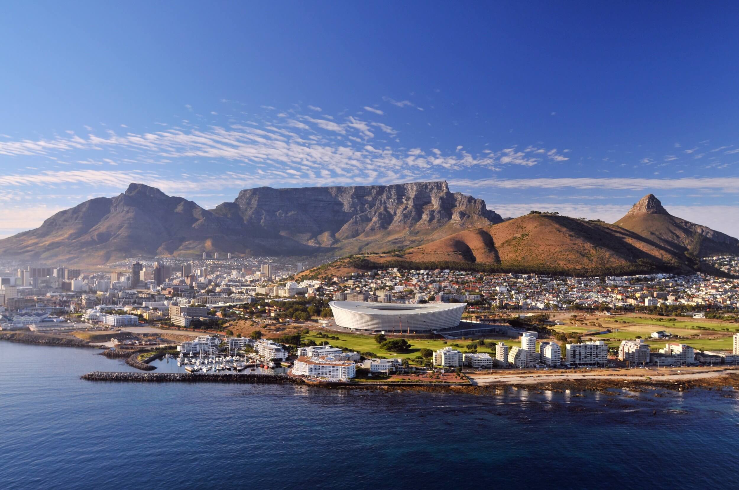 An aerial photo of Cape Town City, South Africa