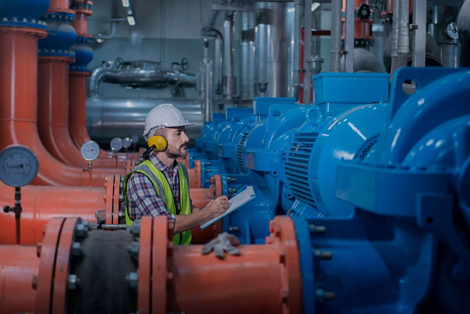 Mechanical Engineer checking pump